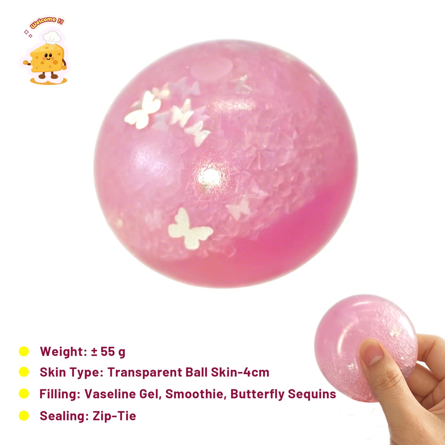 Dreamy Butterfly Crunchy Smoothie Mini Stress Ball Toy - Charming Cheese