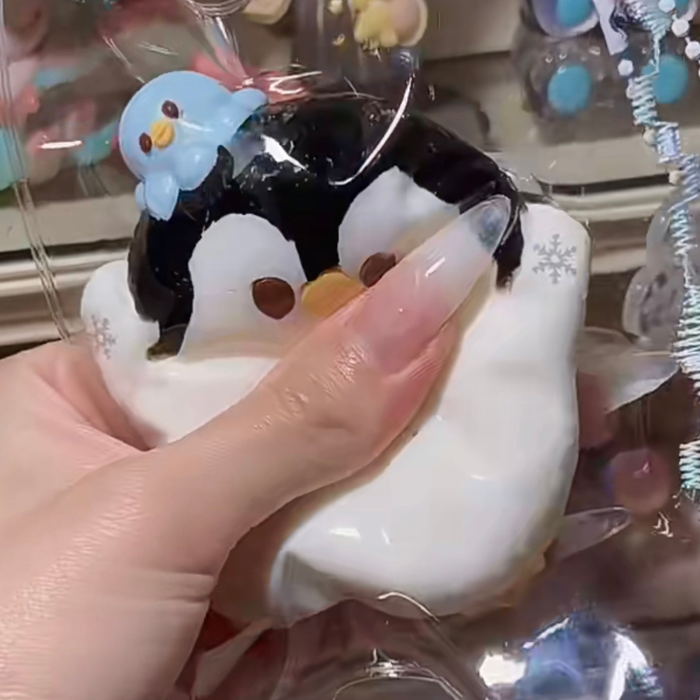 Clay-like texture little penguin and his friend taba squishy toy