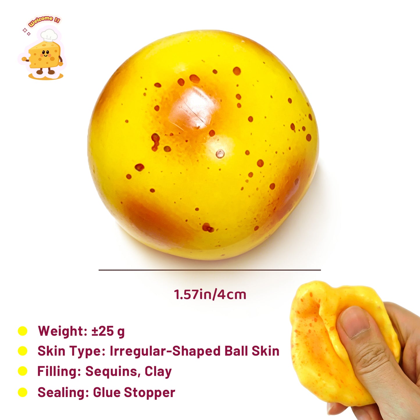 Crispy Glitter-filled Mini Potatoes Handmade Stress Ball Fidget Toy - Charming Cheese