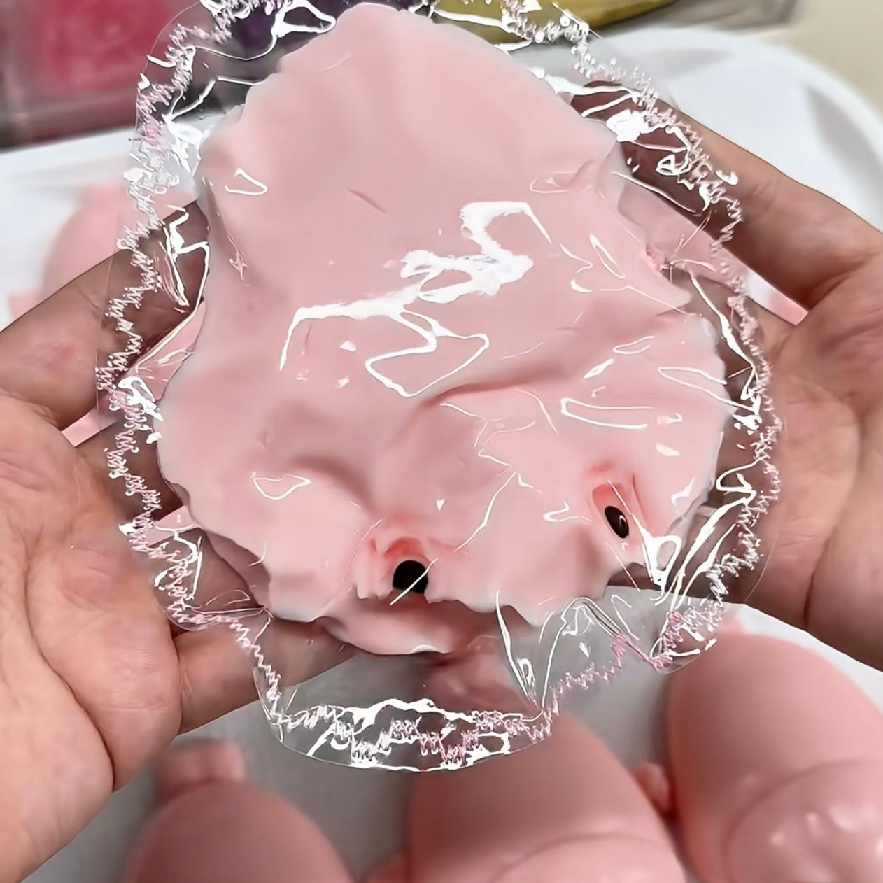 Clay-like Texture Ugly-cute Pink Water Droplet Fish Taba Squishy Toy