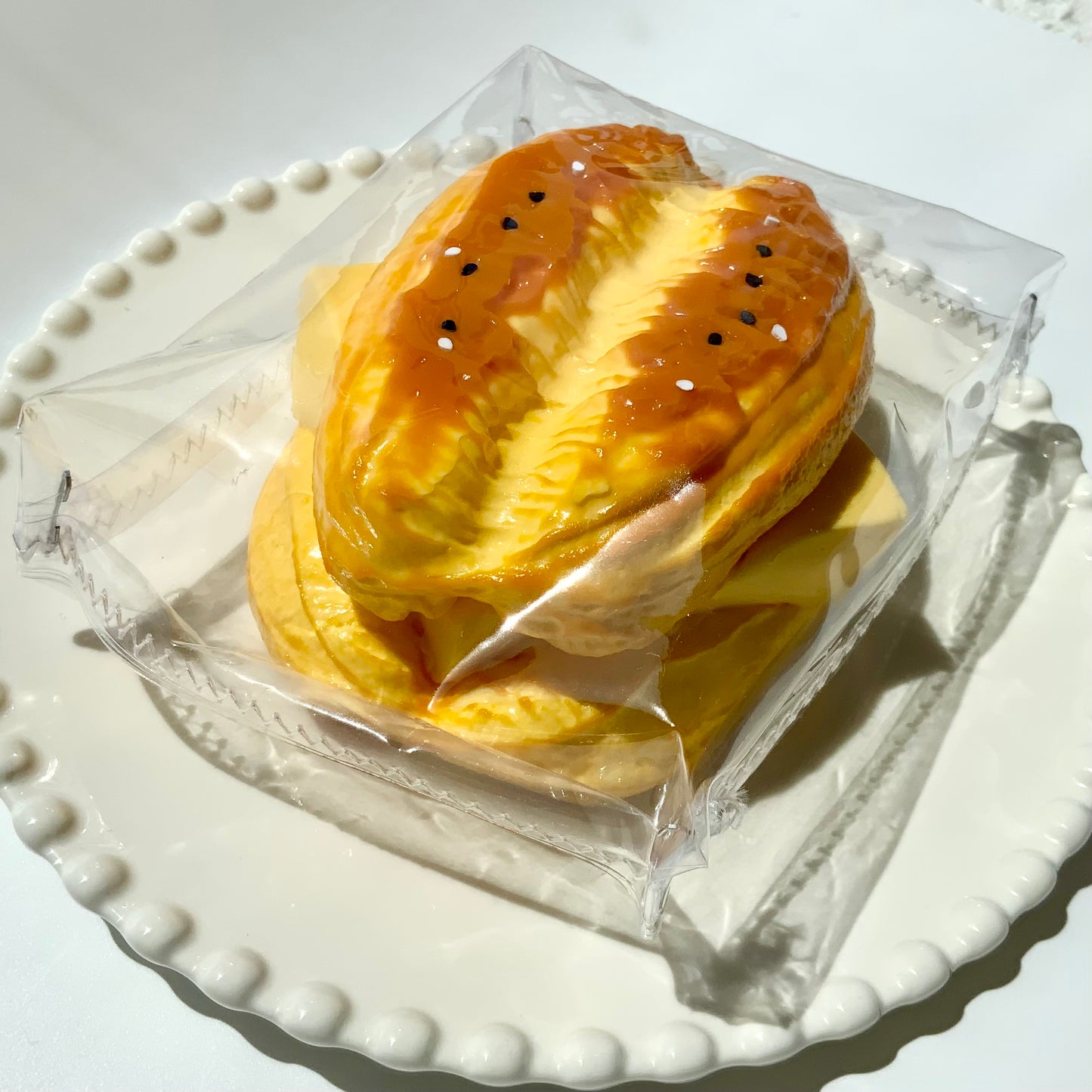 Water-like texture bursting food series toast cake taba squishy toy - Charming Cheese