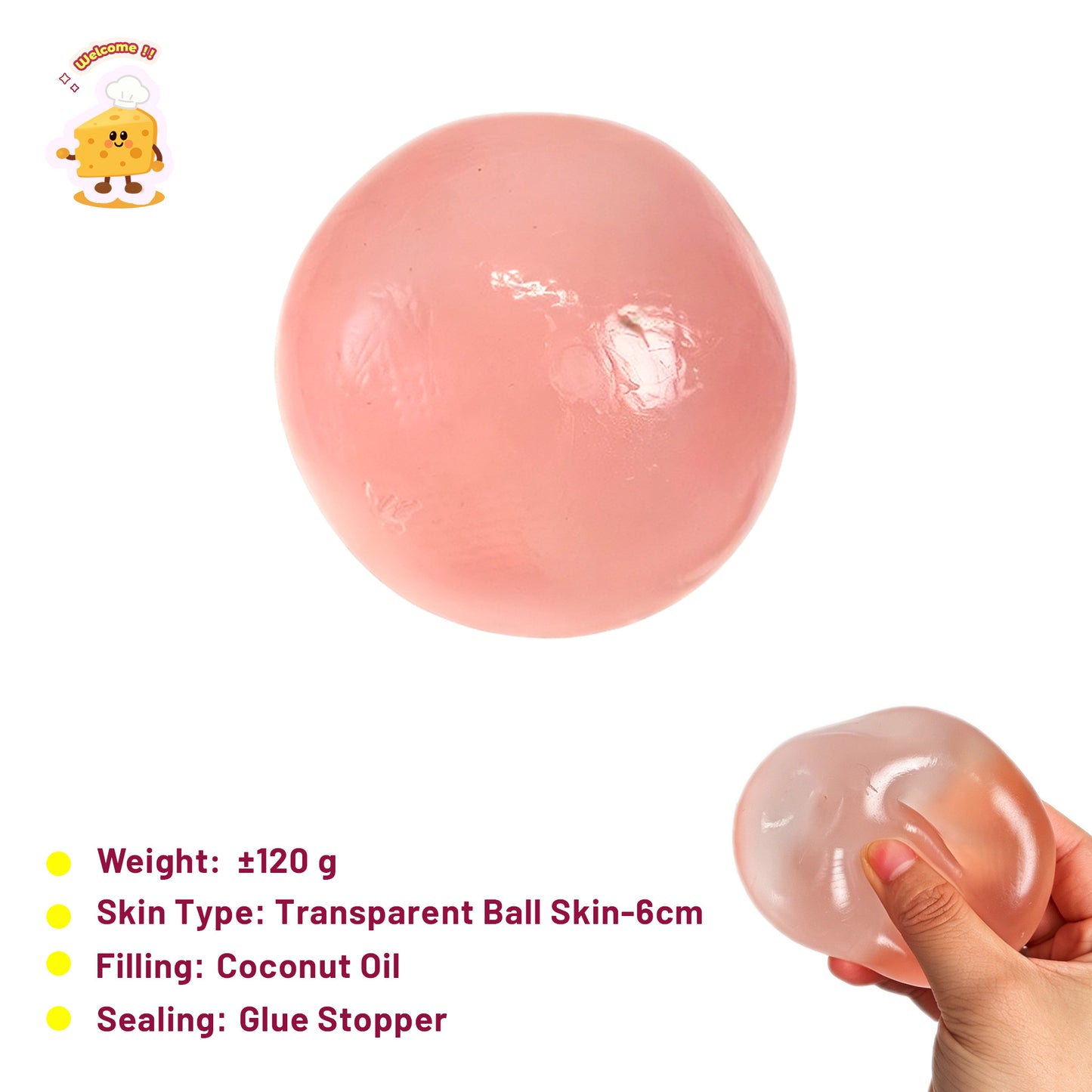 Blue /Pink Soft Coconut Oil Malleable Handmade Stress Ball