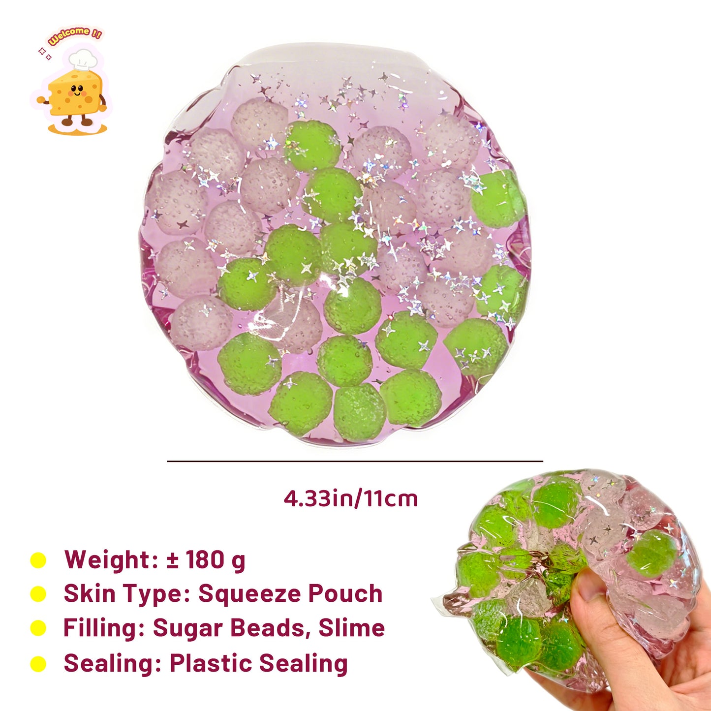 Juicy Grape Sugar Ball Handmade Squeeze Pouch - Charming Cheese