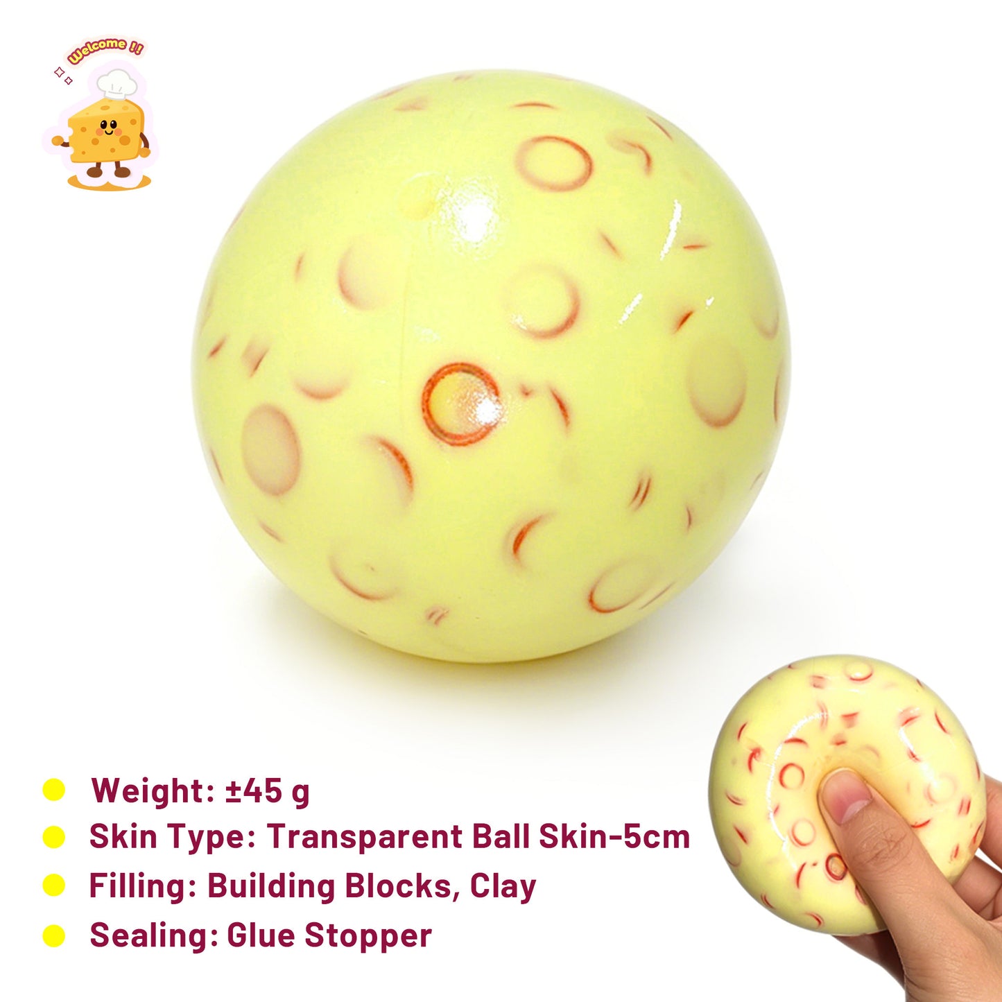 Crunchy Butter Apple Building Blocks Stress Ball Zip-tie Fidget Toy (5cm ball skin) - Charming Cheese