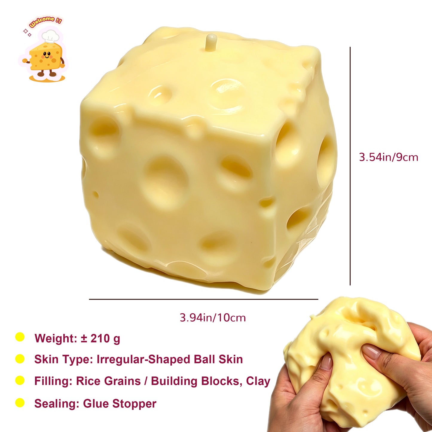 Giant Soft Butter Base/ Crunchy Blocks Square Cheese Stress Ball Fidget Toy