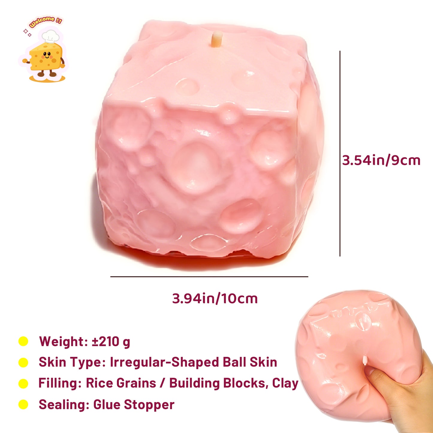 Giant Soft Butter Base/ Crunchy Blocks Square Cheese Stress Ball Fidget Toy - Charming Cheese