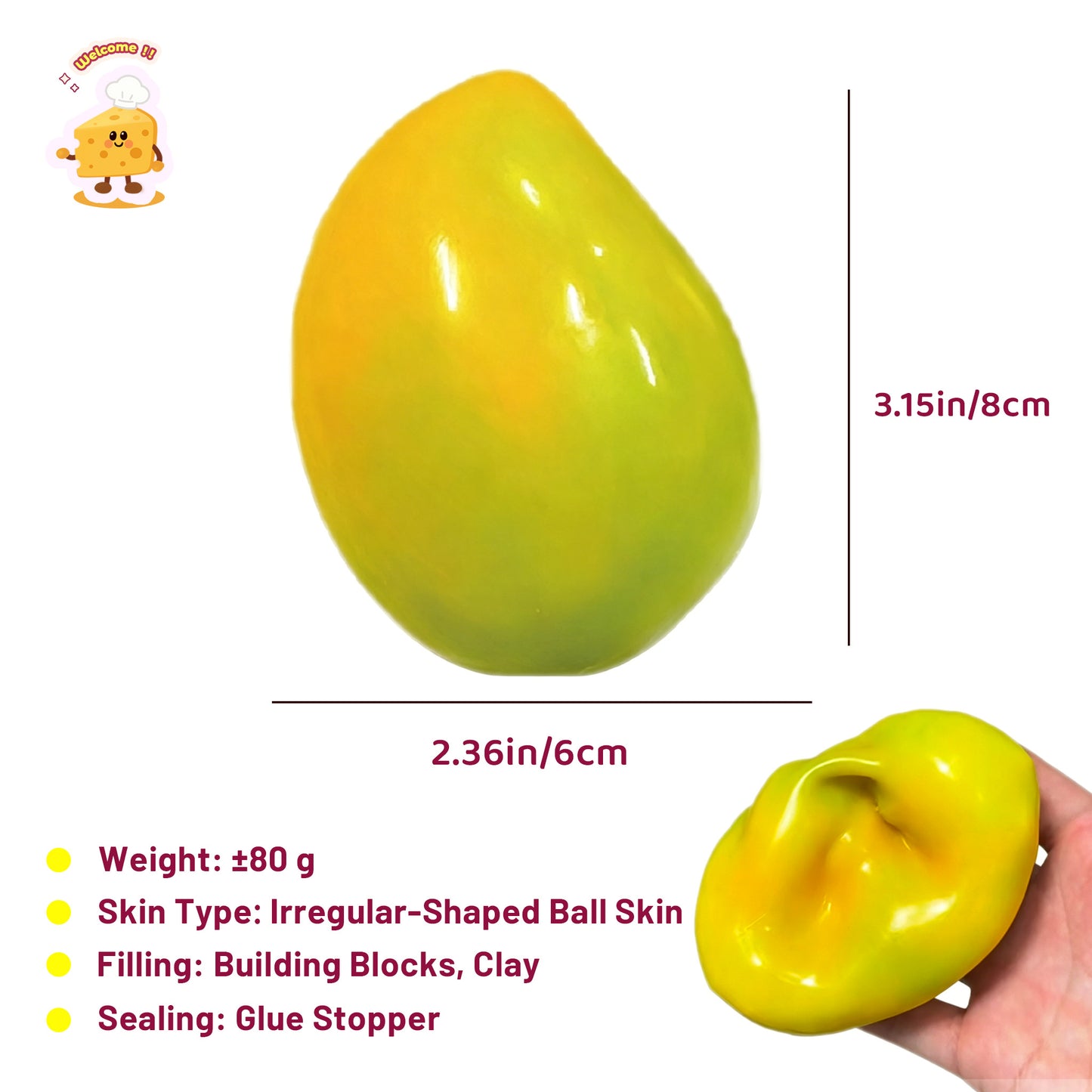 Crispy Yellow-green Color-changing Mango Handmade Stress Ball (55g)