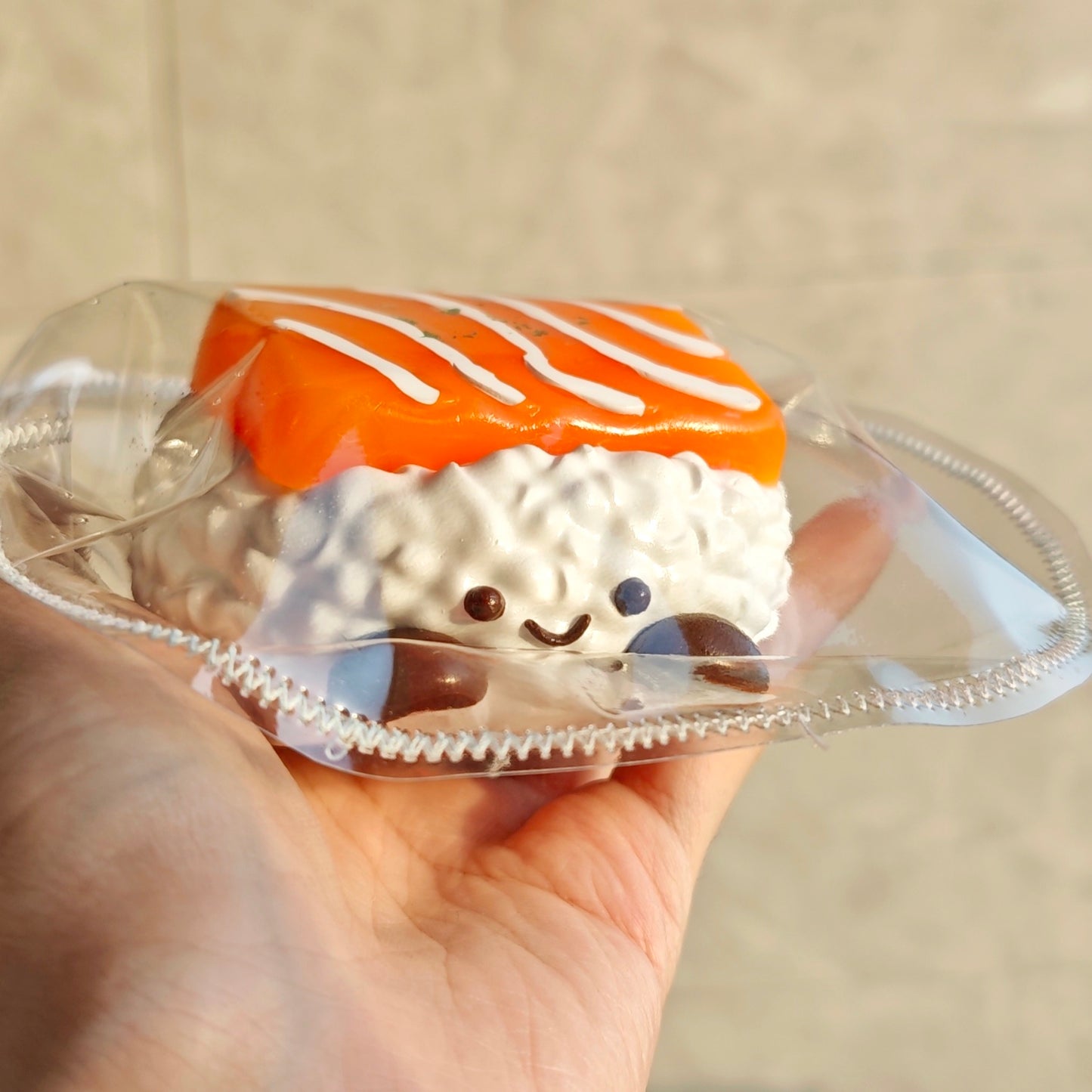 Whipped Cream Texture JC Salmon Rice Ball Taba Squishy Toy