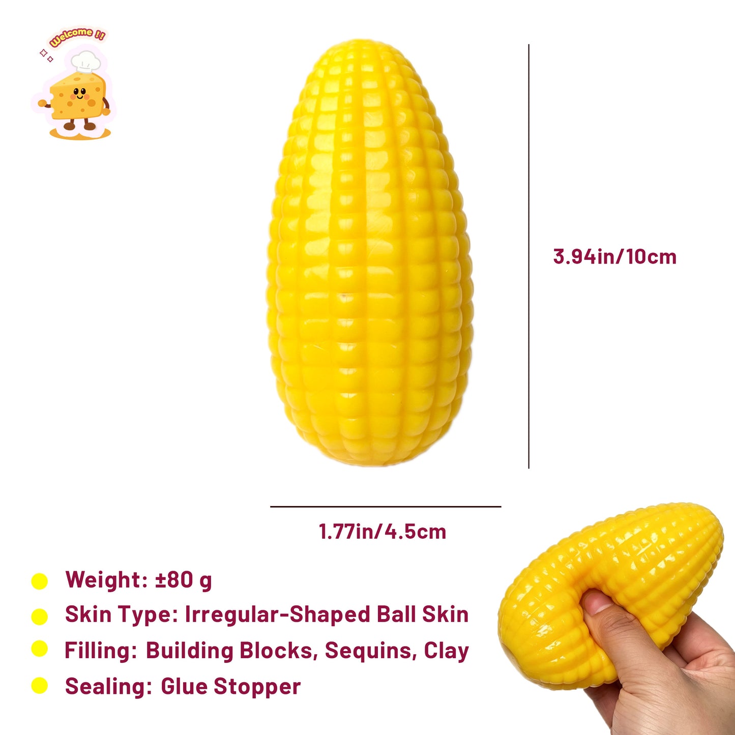 Sweet Crispy Baby Corn Stress Ball Fidget Toy 🌽 - Charming Cheese