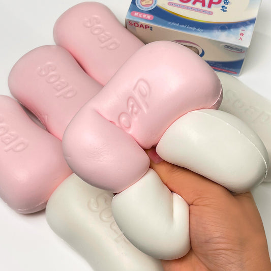 Super Soft White / Pink Cartoon Soap 🫧 Stress Relief Slow-rising Squishy Toy