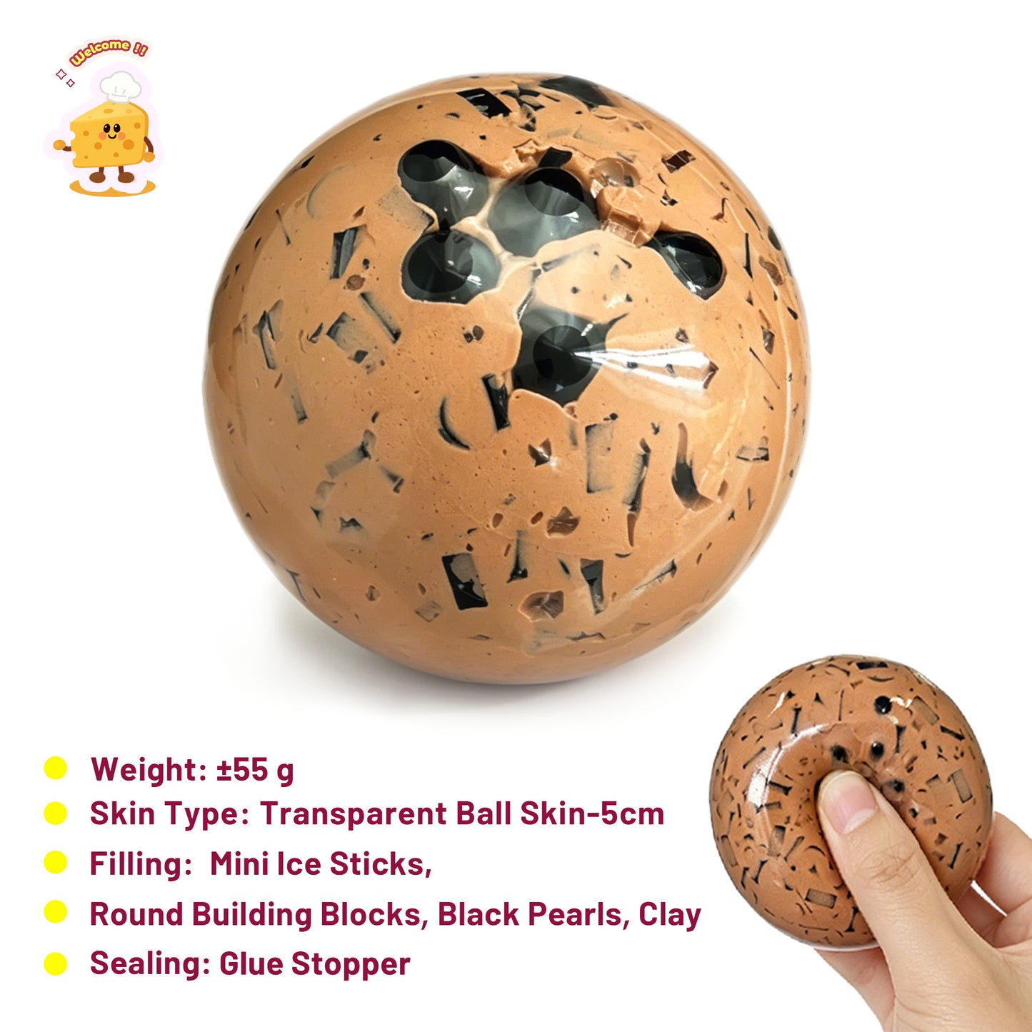 Crunchy Bubble Tea Stress Ball Fidget Toy (5cm ball skin) - Charming Cheese