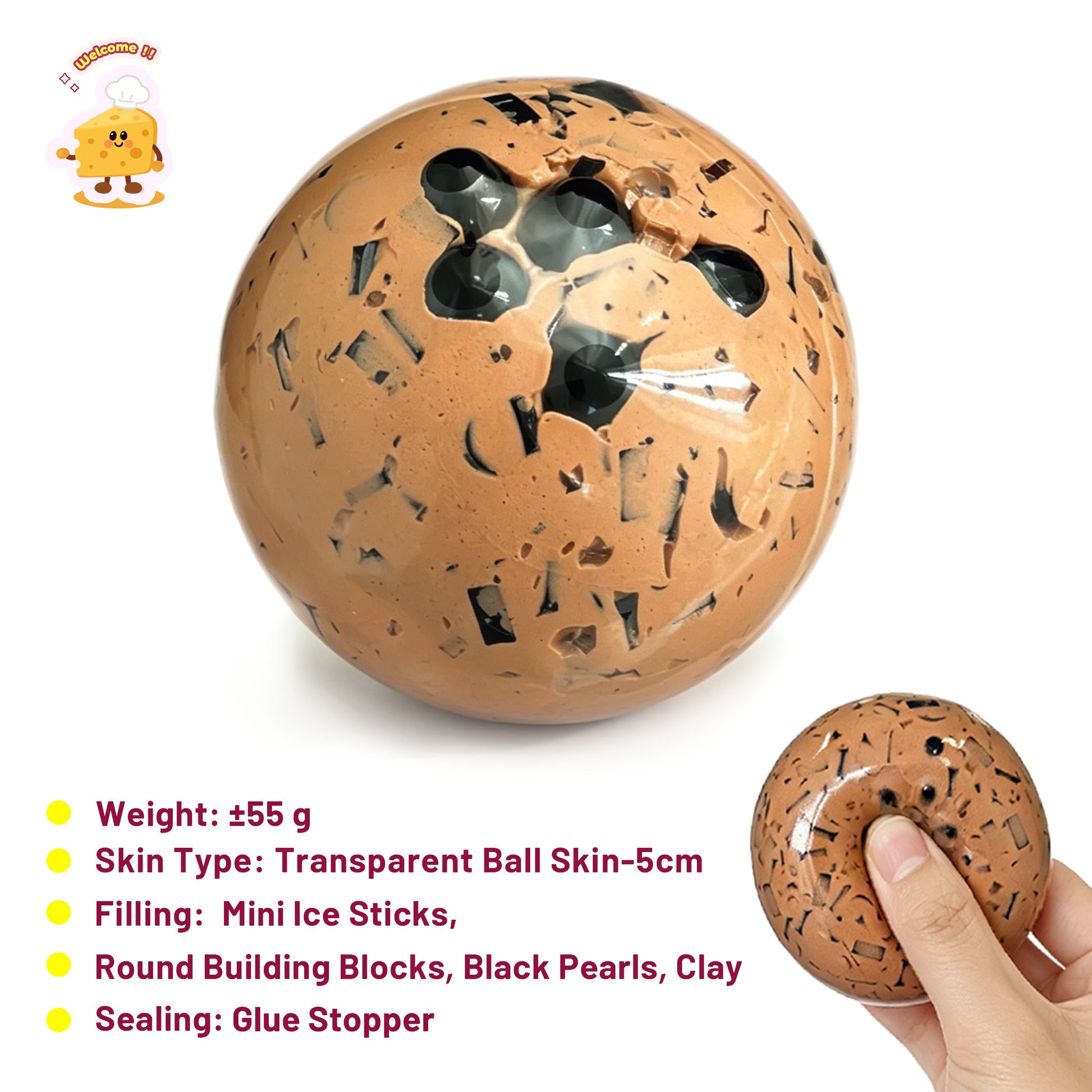 Crunchy Bubble Tea Stress Ball Fidget Toy (5cm ball skin) - Charming Cheese