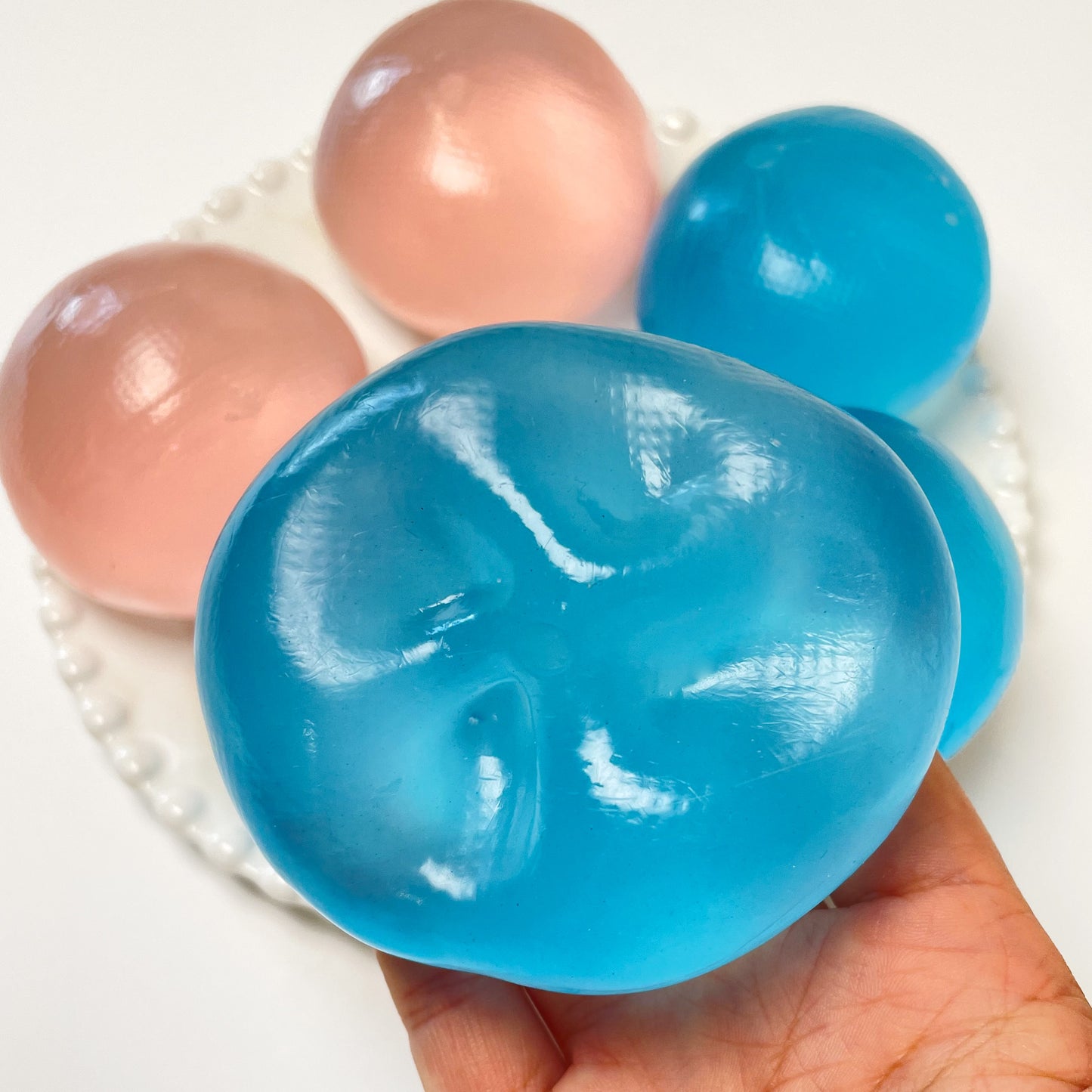 Blue /Pink Soft Coconut Oil Malleable Handmade Stress Ball