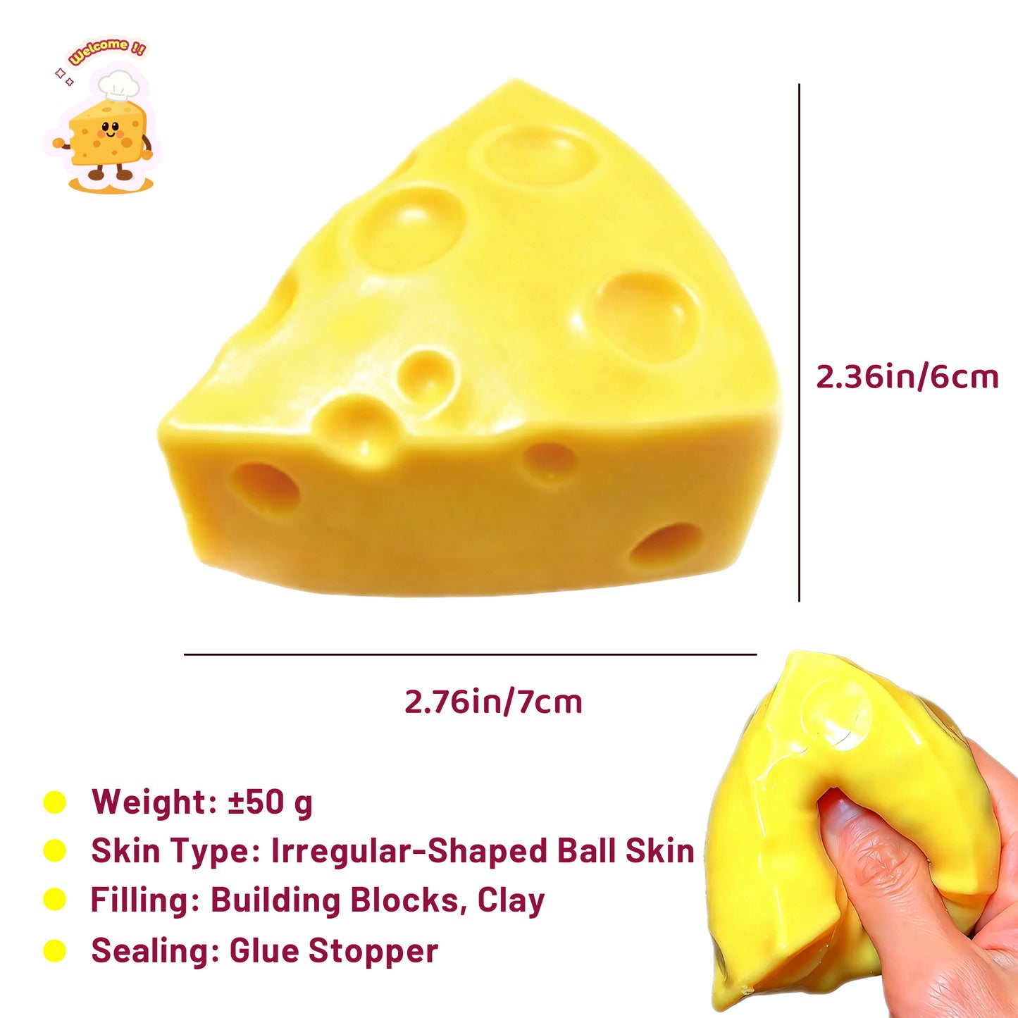 Crunchy Cute Triangle Cheese Building Blocks Filling Stress Ball Fidget Toy