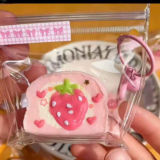 [NEW] Hand-drawn strawberry blueberry apple mini toast taba squishy toy pendant