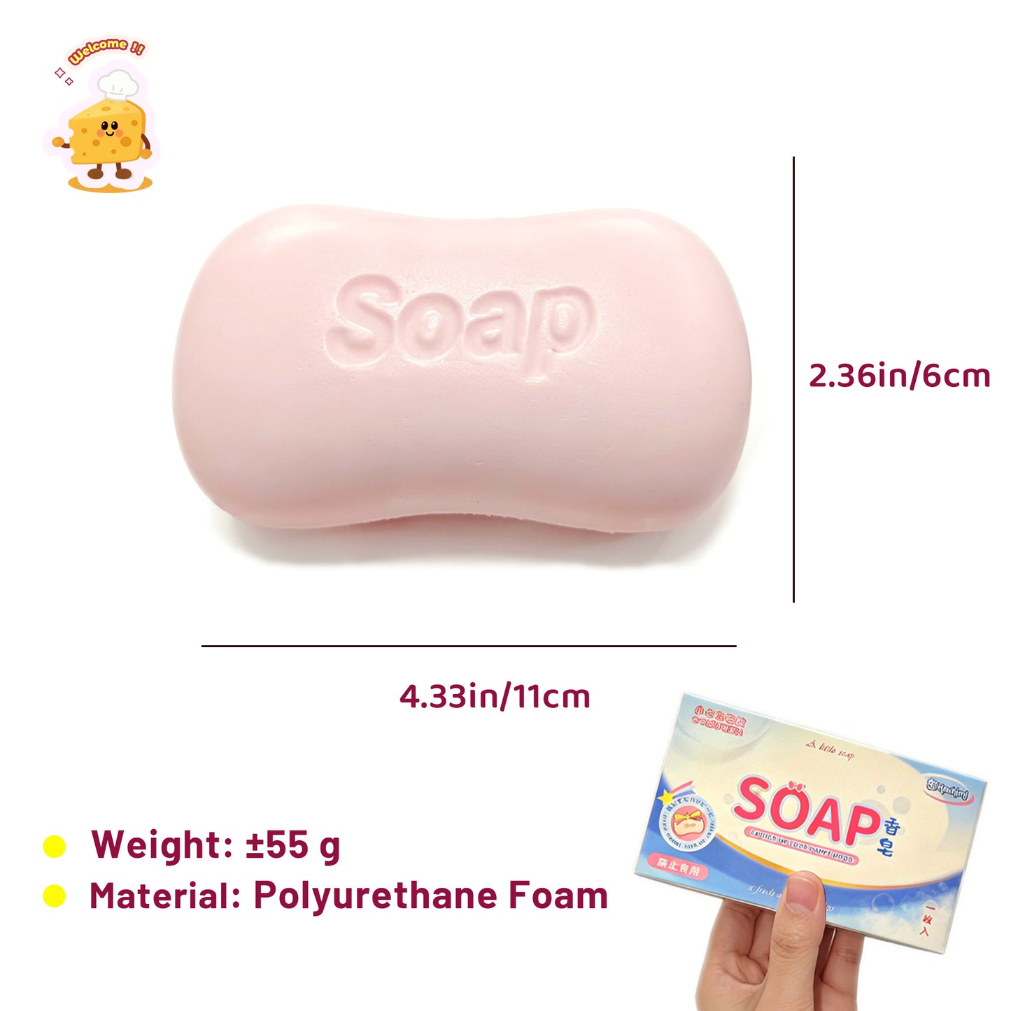 Super Soft White / Pink Cartoon Soap 🫧 Stress Relief Slow-rising Squishy Toy - Charming Cheese