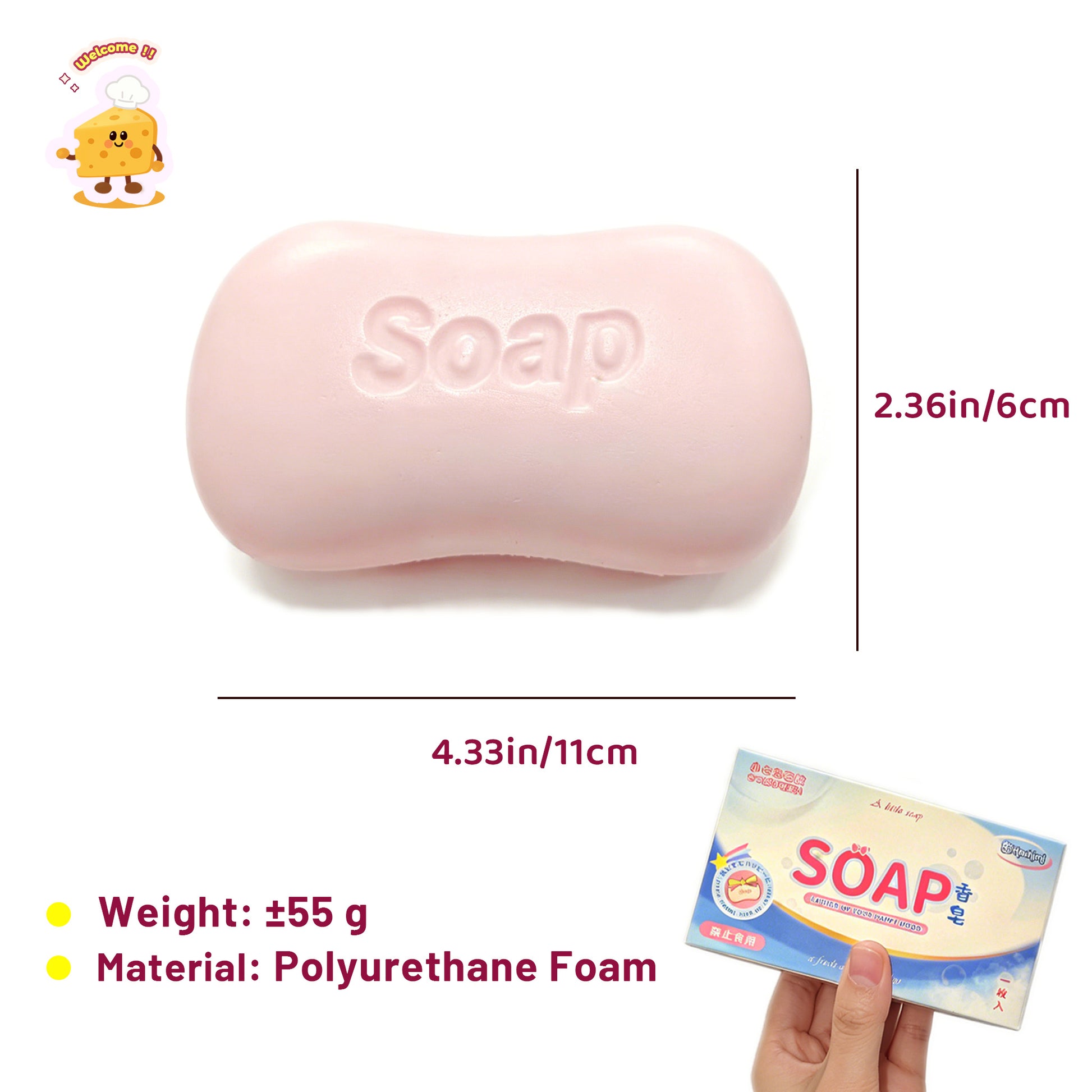 Super Soft White / Pink Cartoon Soap 🫧 Stress Relief Slow-rising Squishy Toy - Charming Cheese