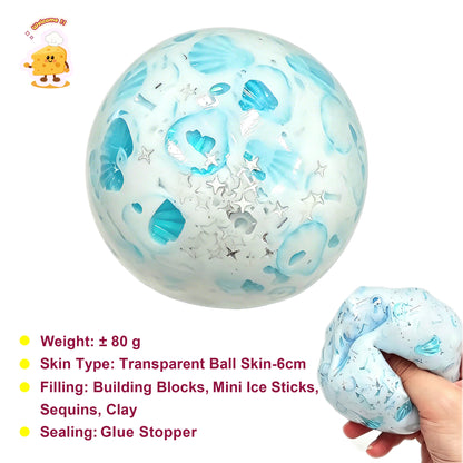 [NEW!] Glittery Ocean Bubble Gum Base Handmade Squishy Ball Toy - Charming Cheese