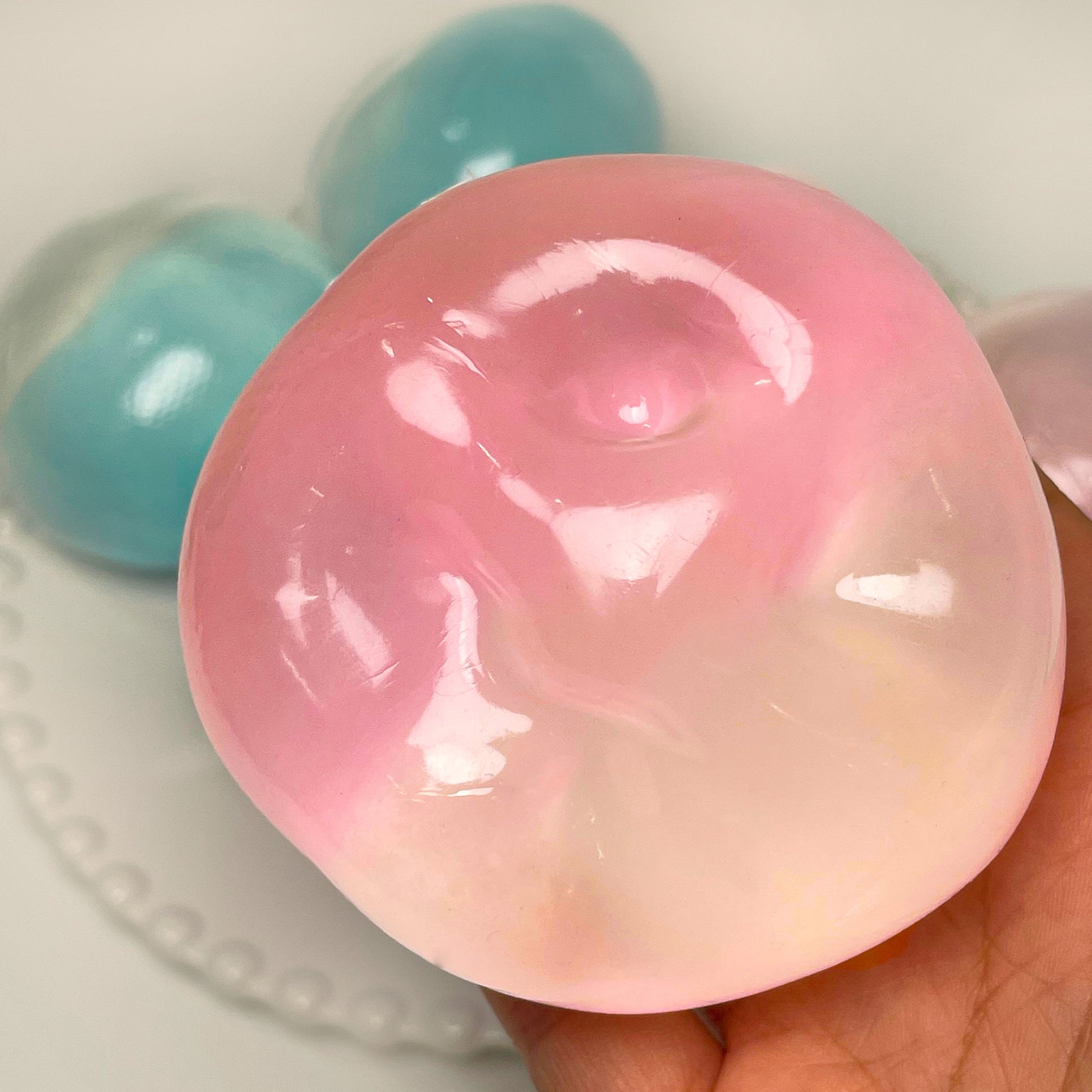 Green /Blue /Pink/ Purple Dual-color Filling Coconut Oil Malleable Handmade Stress Ball - Charming Cheese