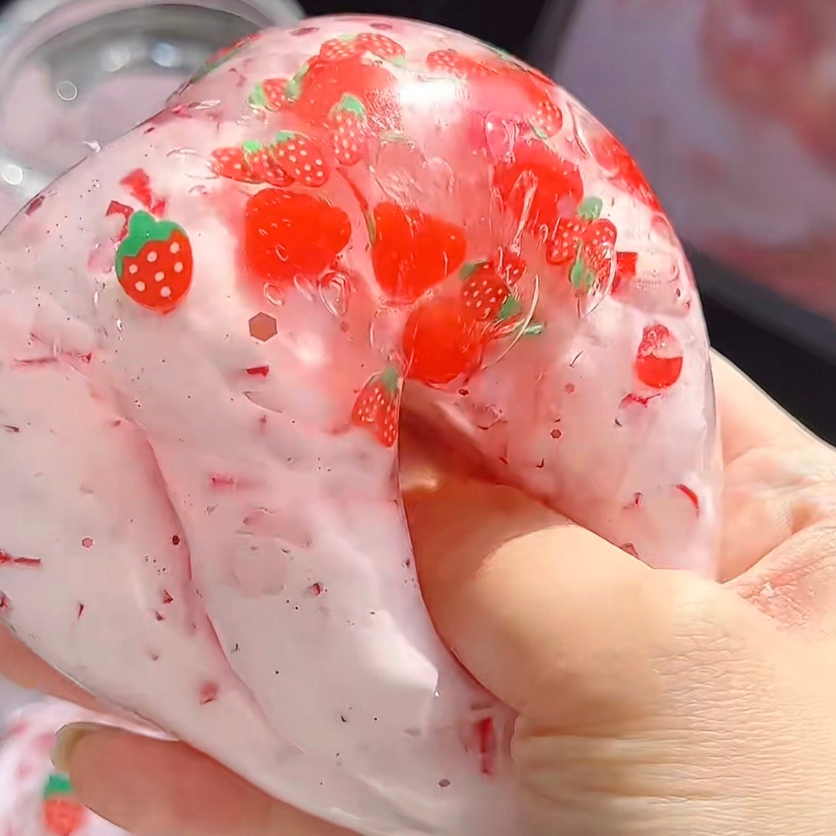 Crunchy Strawberry Parfait Stress Ball Zip-tie Toy Fidget (6cm ball skin) - Charming Cheese
