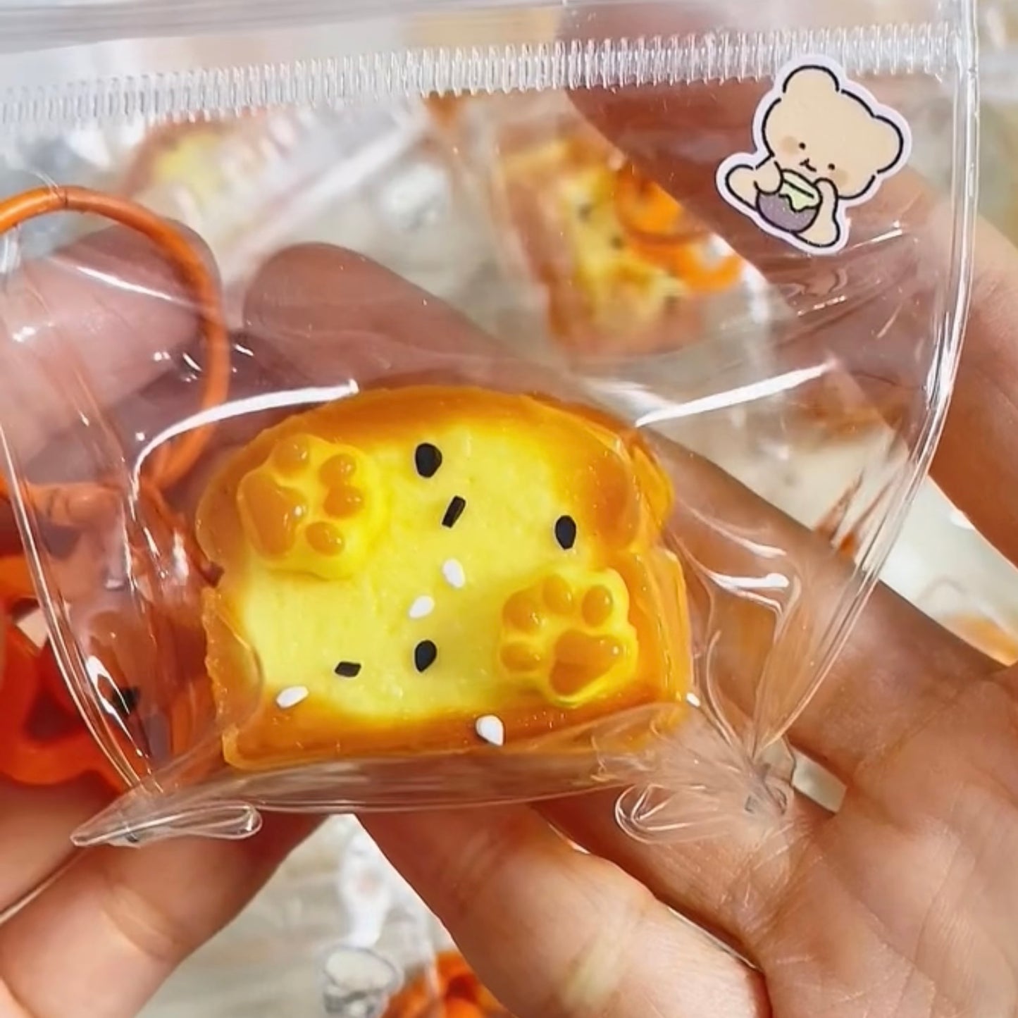 Mini cat paw toast bread taba squishy toy pendant