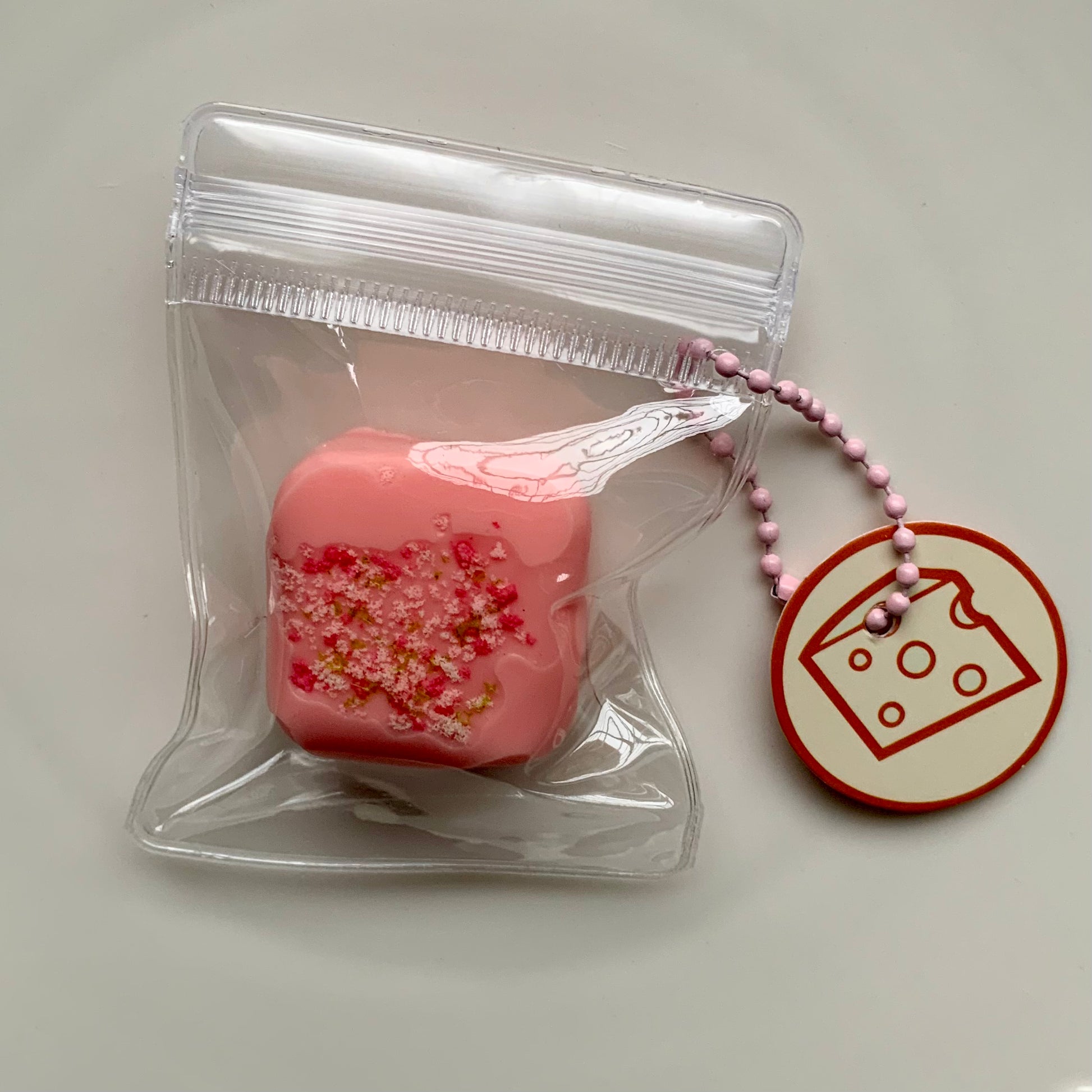 Small Square strawberry/chocolate/yellow/blue taba squishy pendant - Charming Cheese
