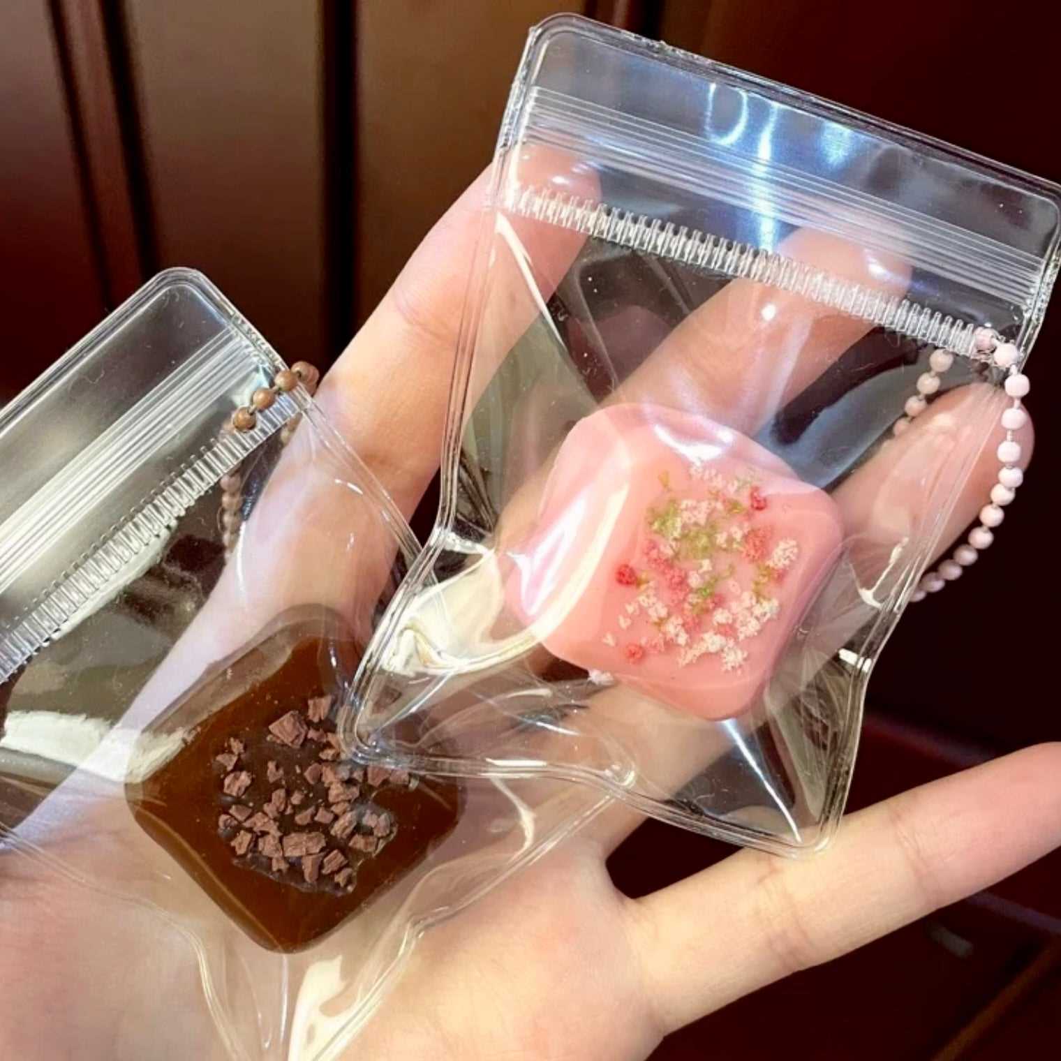 Small Square strawberry/chocolate taba squishy pendant