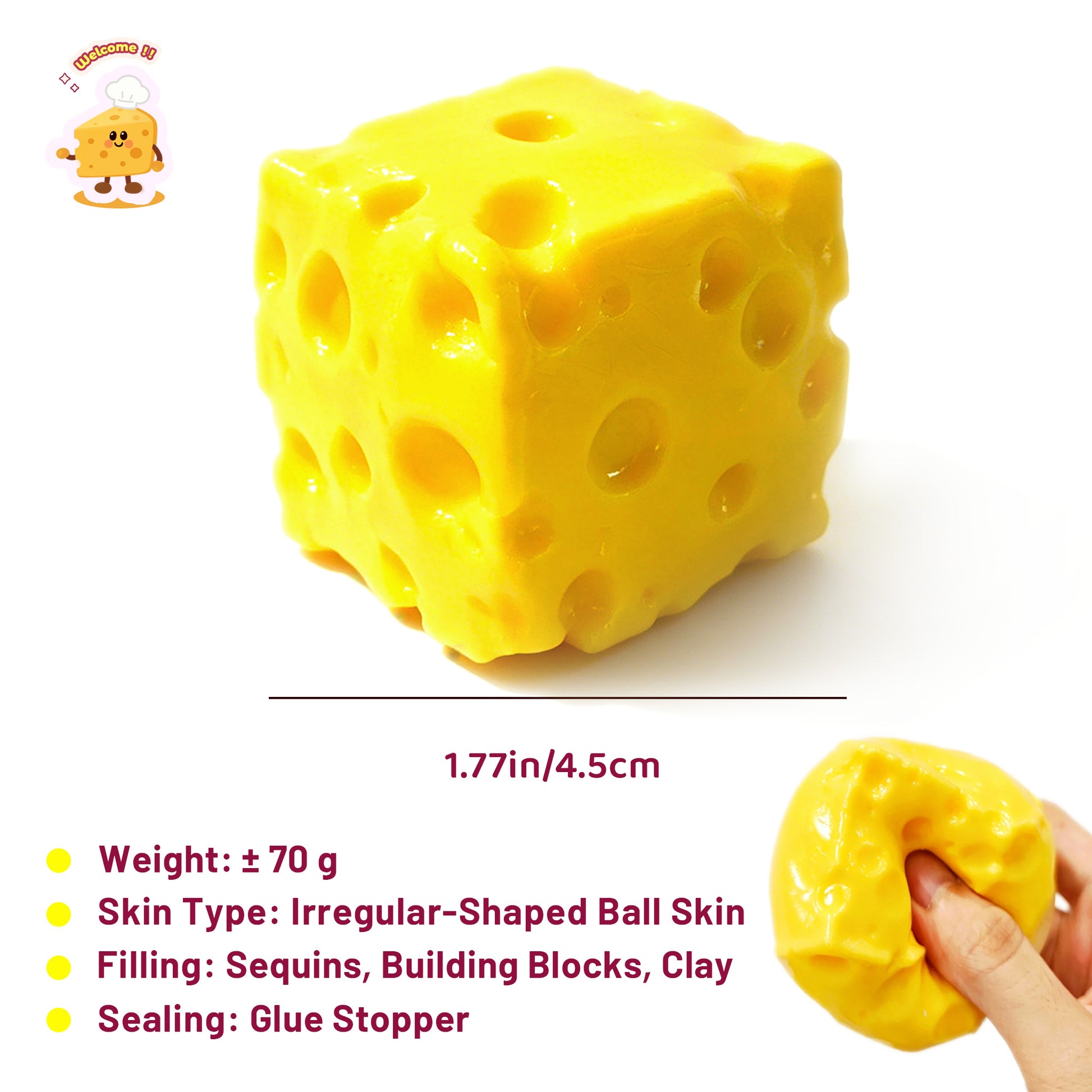 Crunchy Small Cheese Cube Building Blocks Filling Stress Ball Fidget Toy - Charming Cheese