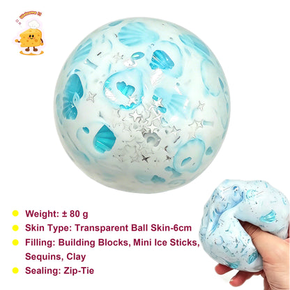 [NEW!] Glittery Ocean Bubble Gum Base Handmade Squishy Ball Toy