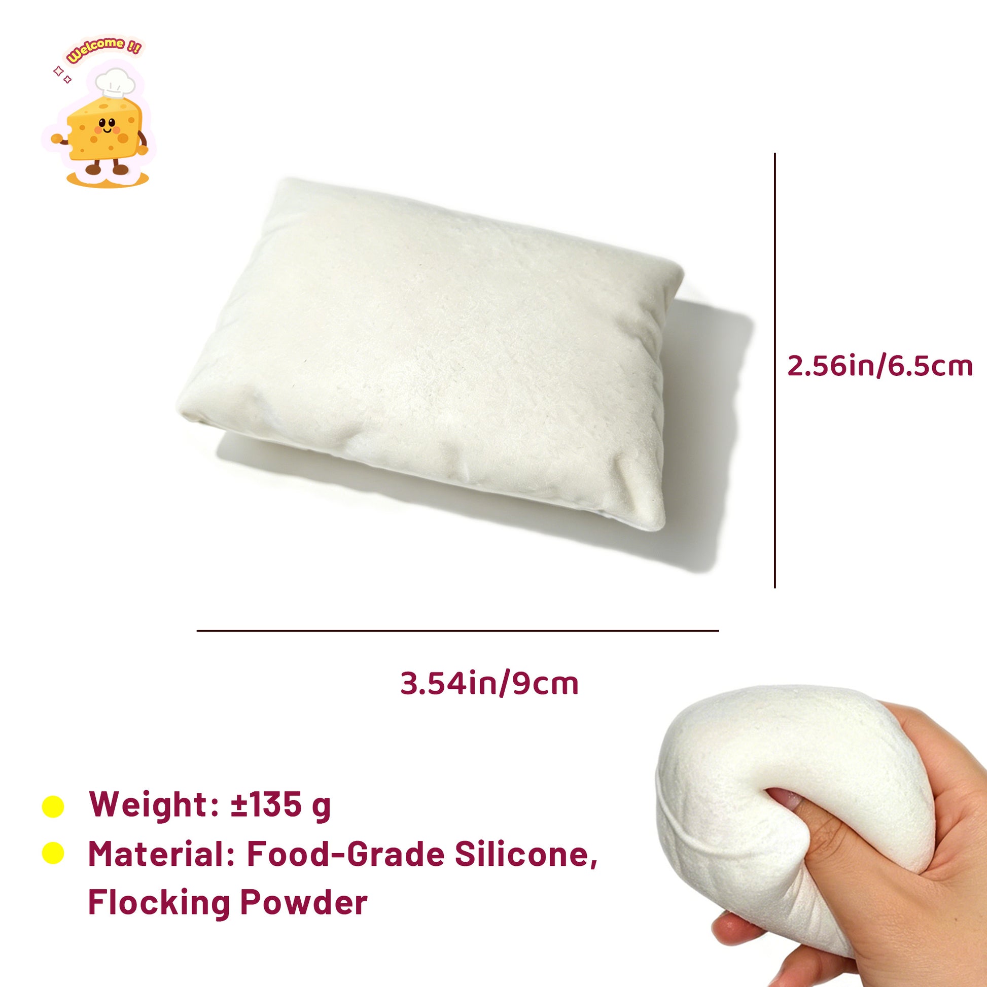 Flocked White Pillow Taba Squishy Toy - Charming Cheese