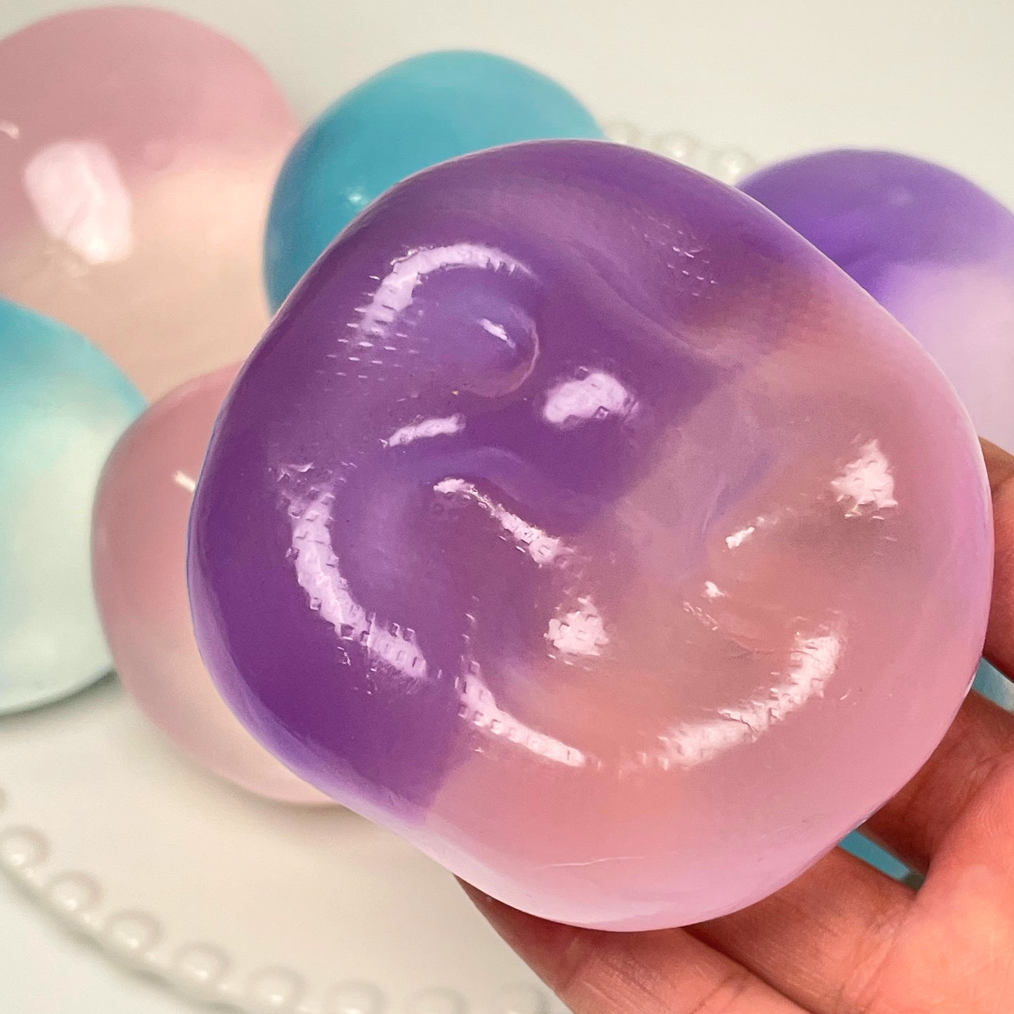 Green /Blue /Pink Dual-color Filling Coconut Oil Malleable Handmade Stress Ball - Charming Cheese