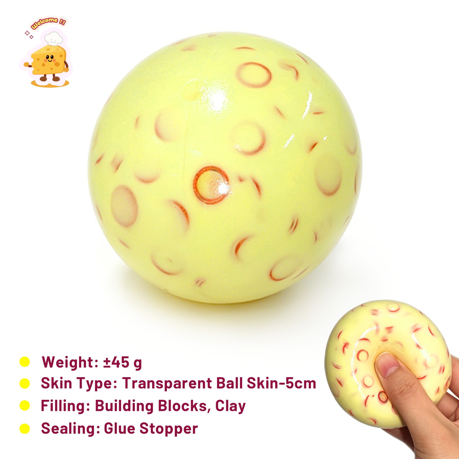 Crunchy Butter Apple Building Blocks Stress Ball Zip-tie Fidget Toy (5cm ball skin) - Charming Cheese