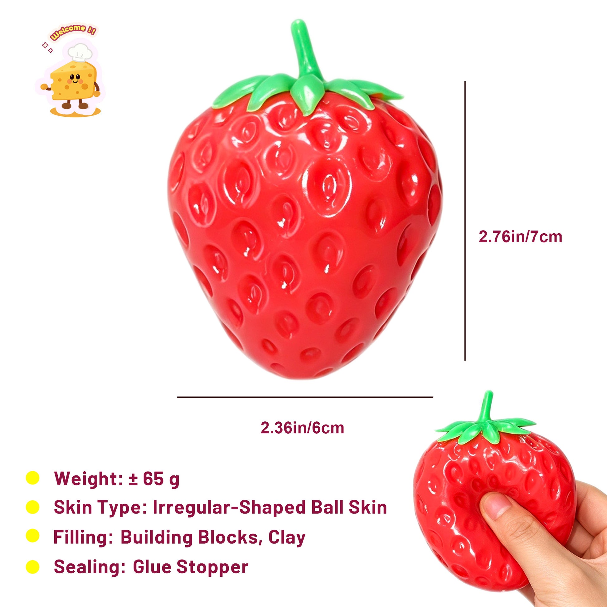 Luscious Stawberry Crunchy Building Blocks Handmade Stress Ball Fidget Toy - Charming Cheese