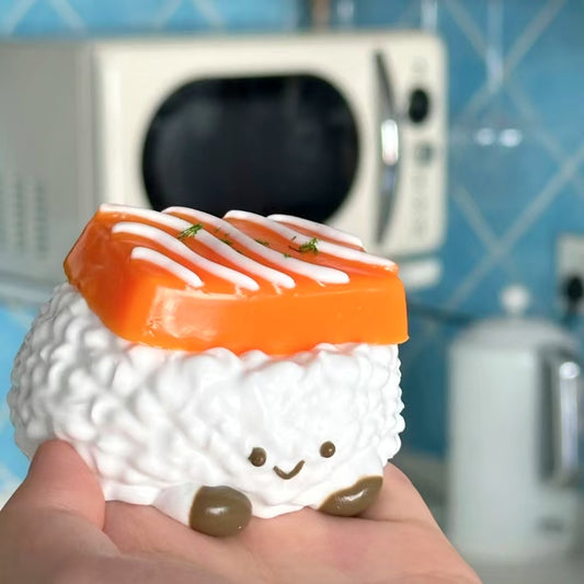 Whipped Cream Texture JC Salmon Rice Ball Taba Squishy Toy